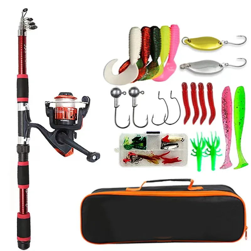 Compact Telescopic Fishing Pole Set – Complete Kit with Spinning Reel, Baits, and Hooks - Making Camp - Outdoor Equipment