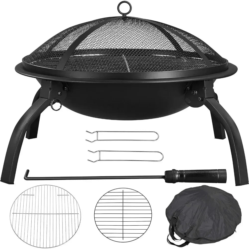 21-Inch Portable Folding Steel Fire Pit with Carrying Bag and BBQ Grill for Outdoor Use - Making Camp - Outdoor Equipment