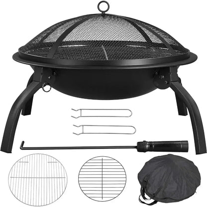 21-Inch Portable Folding Steel Fire Pit with Carrying Bag and BBQ Grill for Outdoor Use - Making Camp - Outdoor Equipment