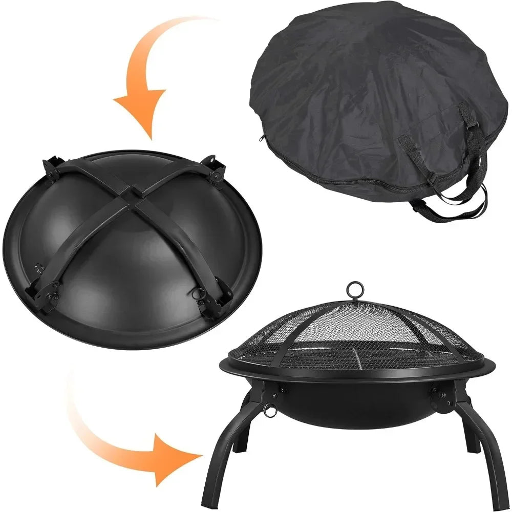 21-Inch Portable Folding Steel Fire Pit with Carrying Bag and BBQ Grill for Outdoor Use - Making Camp - Outdoor Equipment
