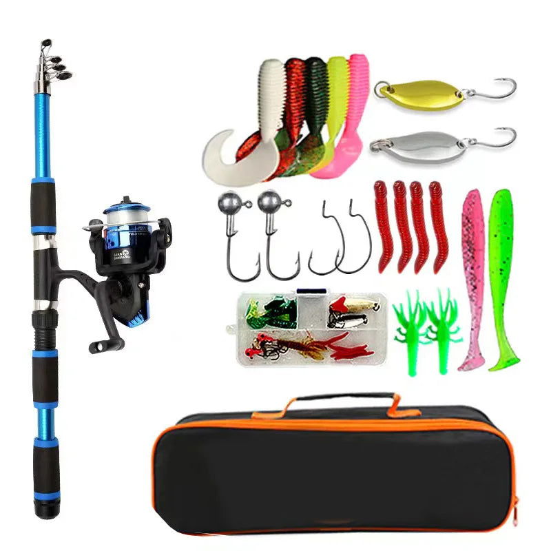 Compact Telescopic Fishing Pole Set – Complete Kit with Spinning Reel, Baits, and Hooks - Making Camp - Outdoor Equipment