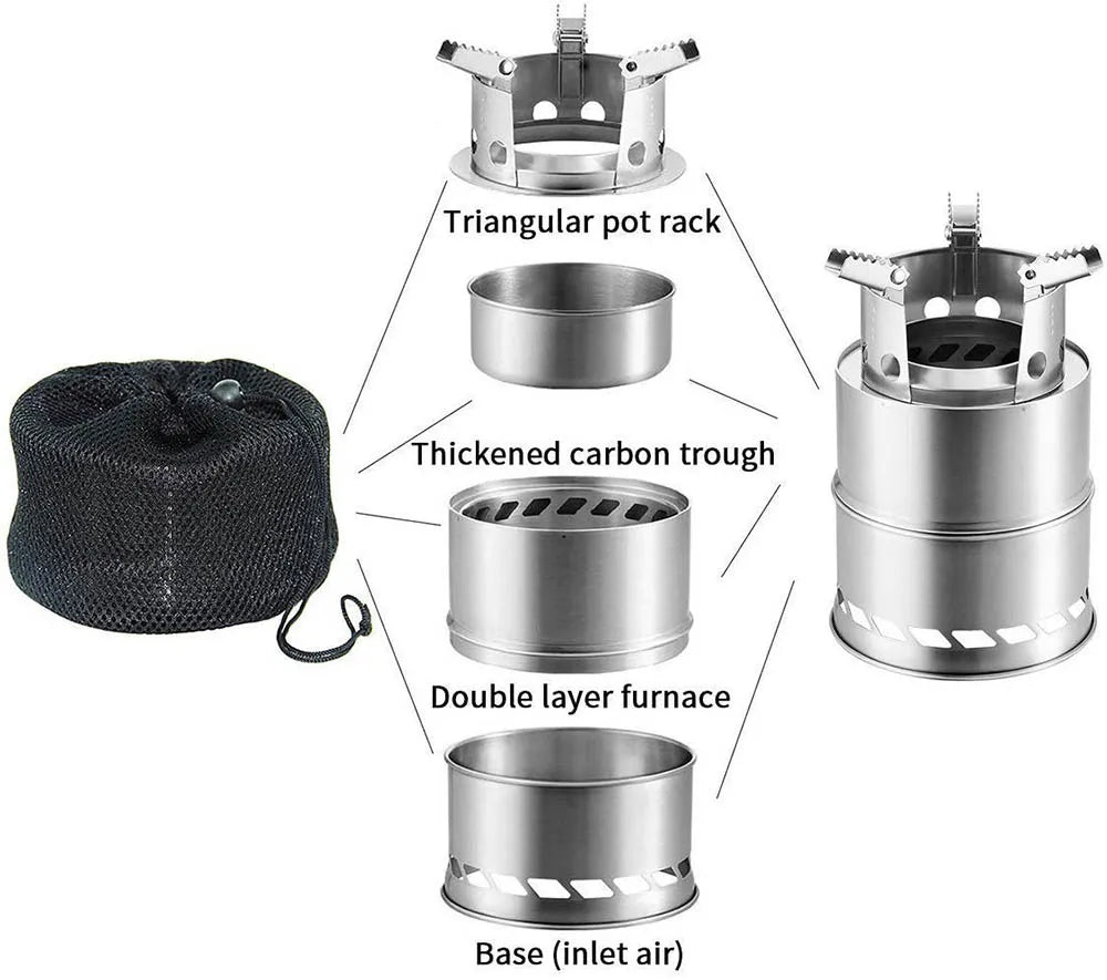 Portable Stainless Steel Wood-Burning Camp Stove