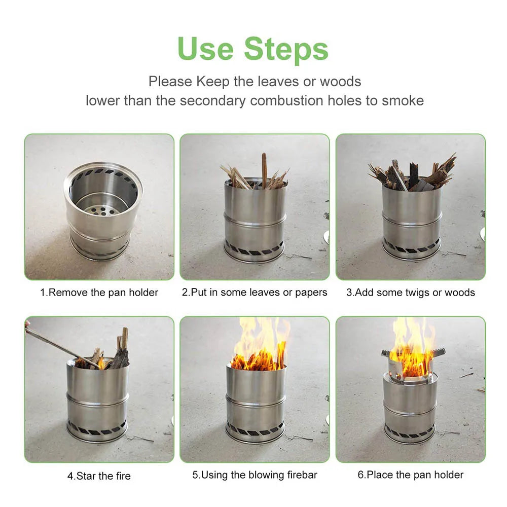 Portable Stainless Steel Wood-Burning Camp Stove