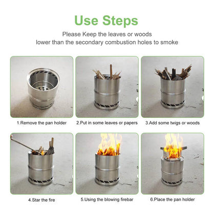Portable Stainless Steel Wood-Burning Camp Stove