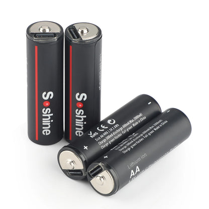 AA Rechargeable Lithium Batteries – 1200 Cycles, Type-C with USB Cable
