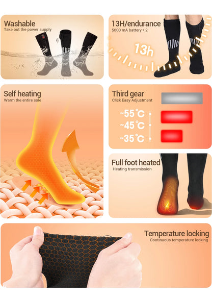 Rechargeable Heated Socks – Winter Thermal Foot Warmers for Skiing & Outdoor Sports