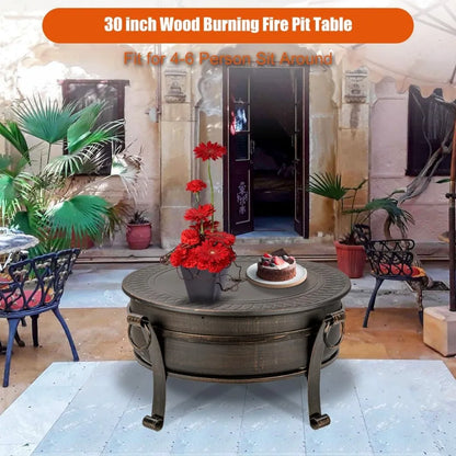 36-Inch 3-in-1 Fire Pit with Grill & Lid – Heavy-Duty Wood-Burning Outdoor Fireplace & BBQ Table