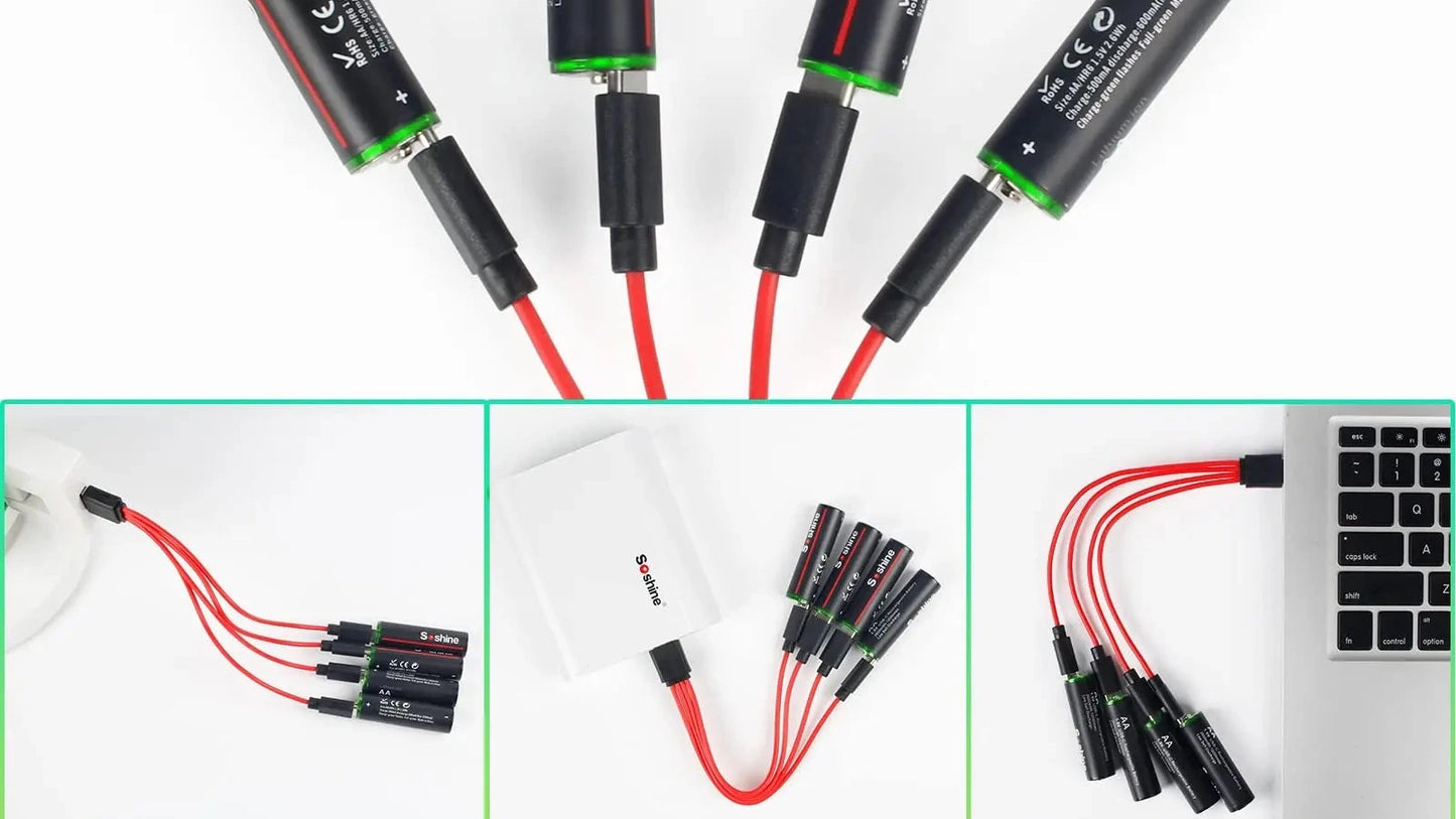 AA Rechargeable Lithium Batteries – 1200 Cycles, Type-C with USB Cable