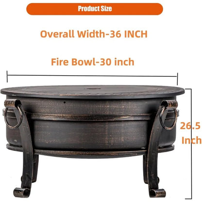 36-Inch 3-in-1 Fire Pit with Grill & Lid – Heavy-Duty Wood-Burning Outdoor Fireplace & BBQ Table