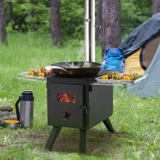 Tent Wood Stove Heater/Firebox – Alloy Steel, Includes Chimney Pipes & Gloves