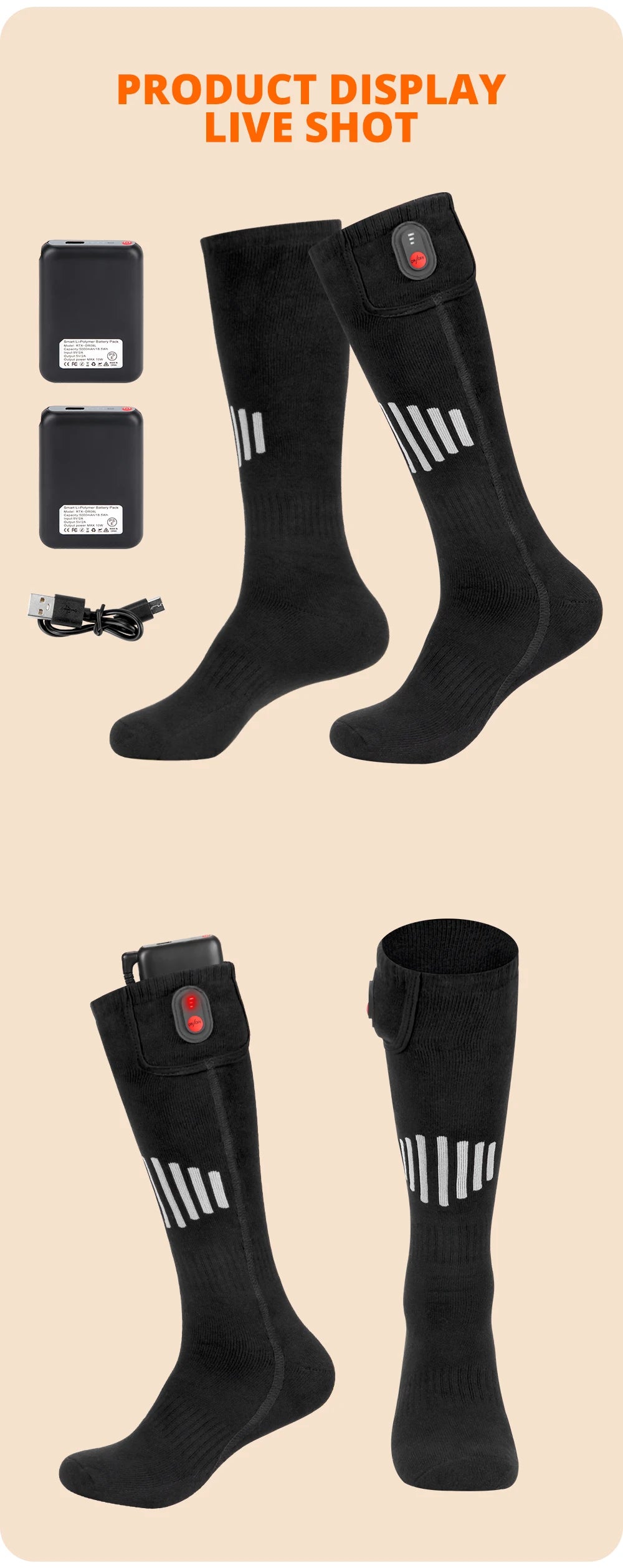 Rechargeable Heated Socks – Winter Thermal Foot Warmers for Skiing & Outdoor Sports