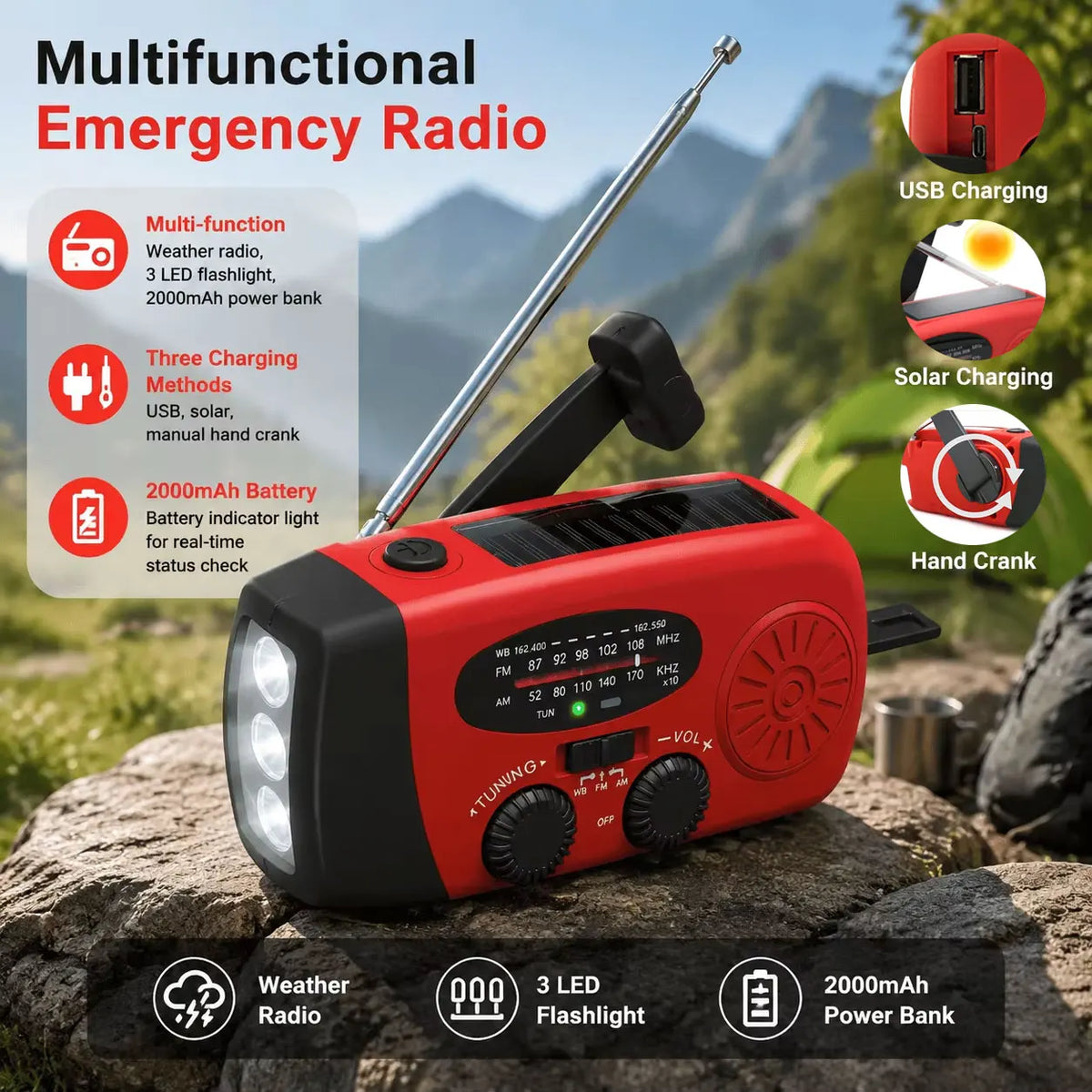Solar Hand-Crank Emergency Weather Radio