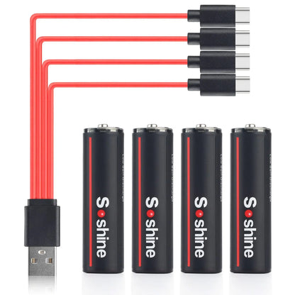 AA Rechargeable Lithium Batteries – 1200 Cycles, Type-C with USB Cable