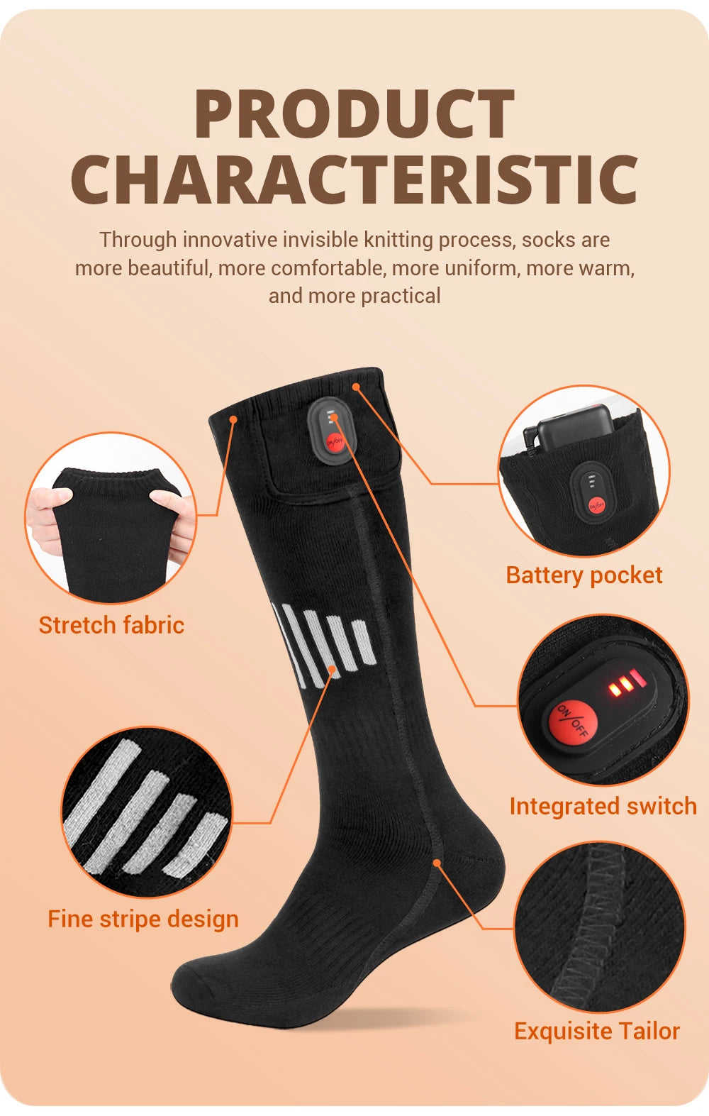 Rechargeable Heated Socks – Winter Thermal Foot Warmers for Skiing & Outdoor Sports