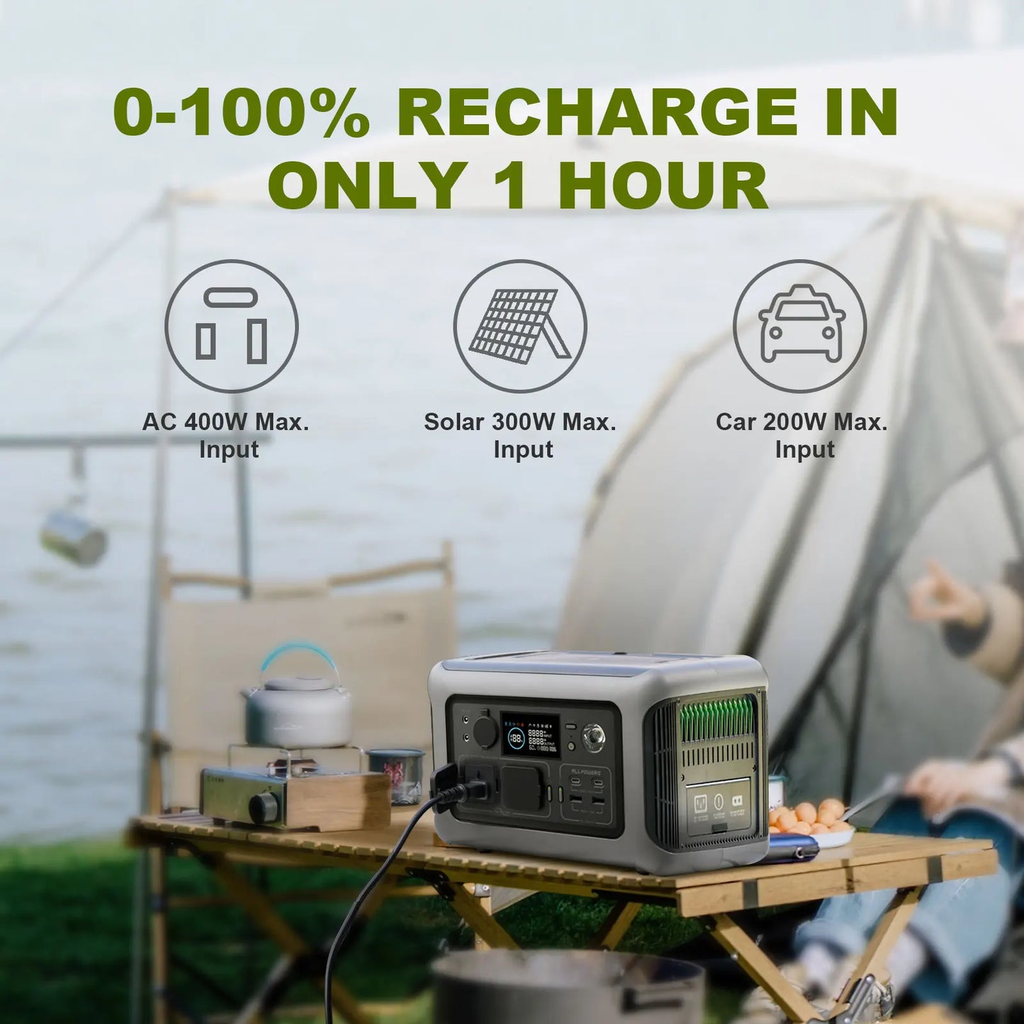 600W Portable Power Station – 299Wh LiFePO4 Battery with 2x 600W (1200W peak) AC Outlets