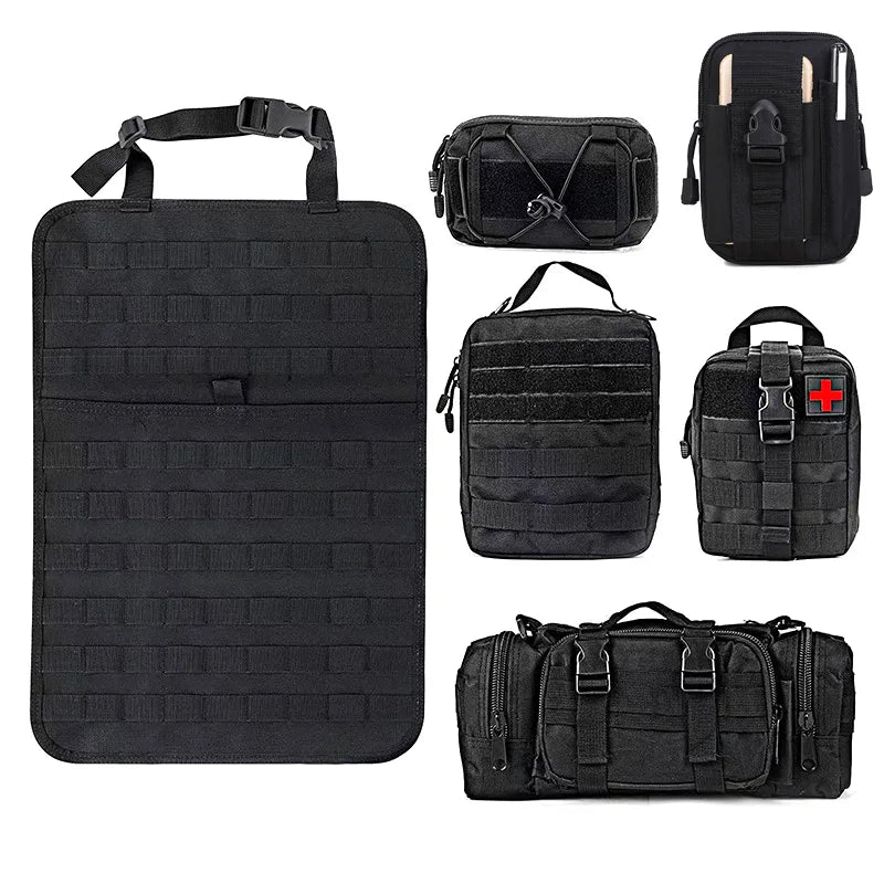 Tactical MOLLE Car Seat Back Organizer – Universal Vehicle Panel with 5 Storage Pouches for Gear and Equipment - Making Camp - Outdoor Equipment